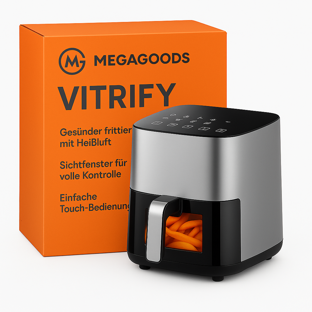Airfryer 5L Heißluftfritteuse mit Touch Display Sichtfenster DE.