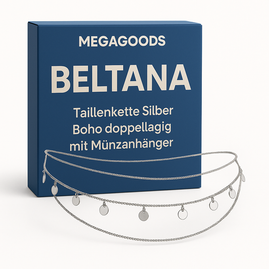 Taillenkette Silber Boho doppellagig mit Münzanhänger Sommer DE.