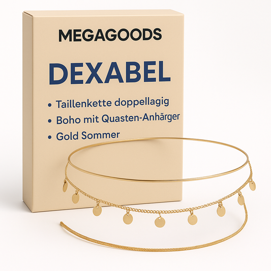 Taillenkette doppellagig Boho mit Quasten Anhänger Gold Sommer DE.