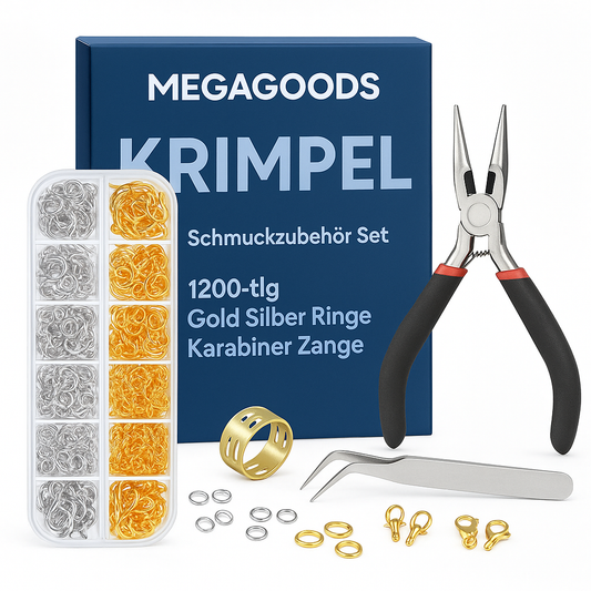 Schmuckzubehör Set 1200-tlg Gold Silber Ringe Karabiner Zange DE.