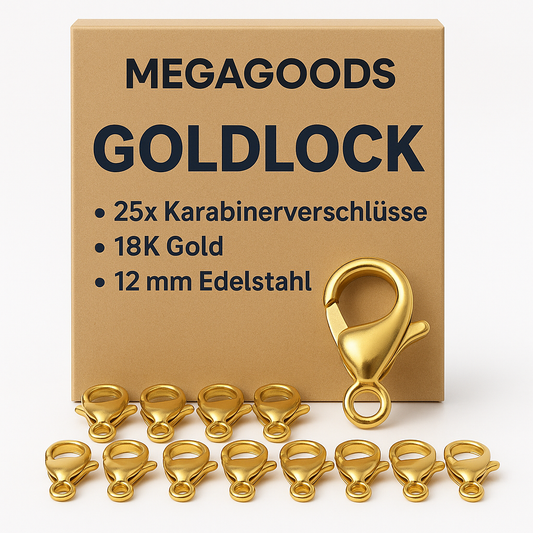 25x Karabinerverschlüsse 18K Gold 12 mm Edelstahl Schmuckzubehör DE.