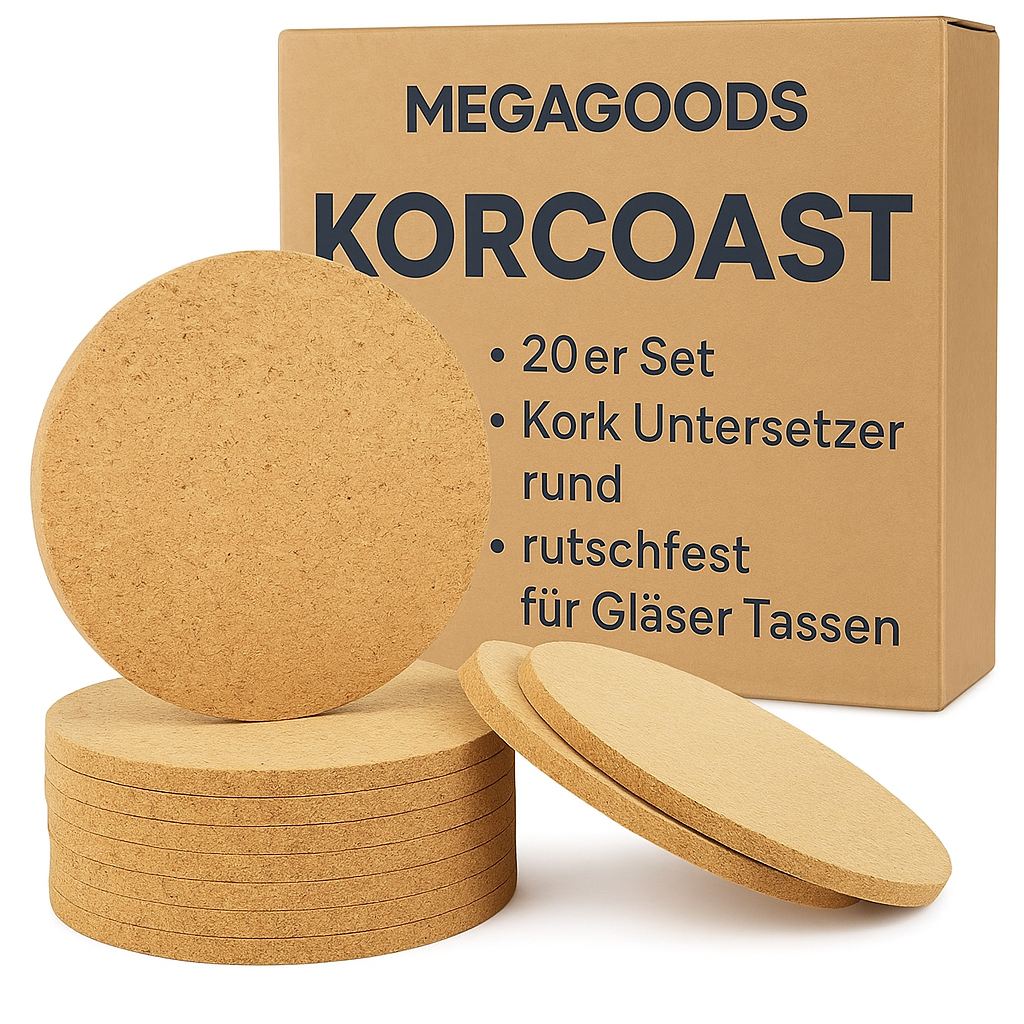 20er Set Kork Untersetzer rund rutschfest für Gläser Tassen DE.