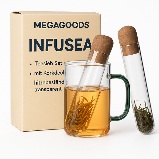Teesieb Set mit Korkdeckel hitzebeständig transparent DE.