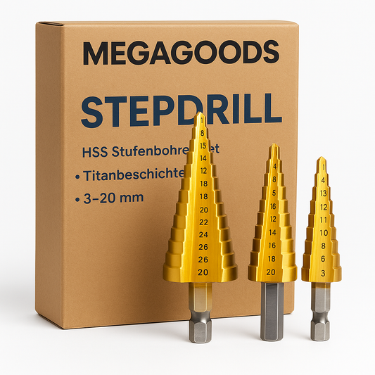 HSS Stufenbohrer Set Titan 3–20 mm für Metall Holz Kunststoff DE.