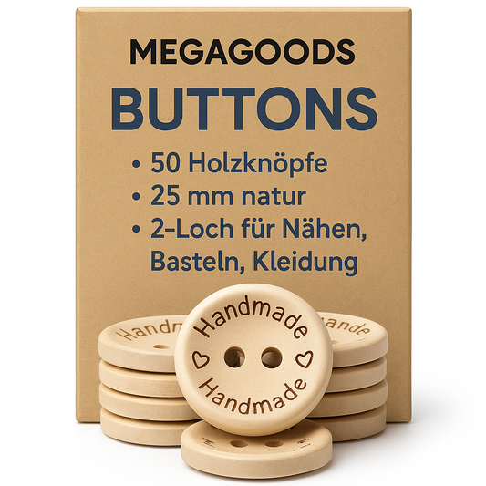 50 Holzknöpfe 25 mm natur 2-Loch für Nähen Basteln Kleidung DE.