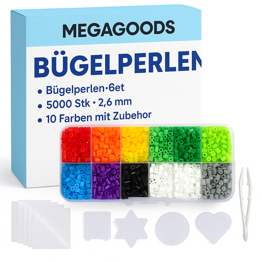 Bügelperlen Set 5000 Stk 2.6mm 10 Farben mit Zubehör DE.