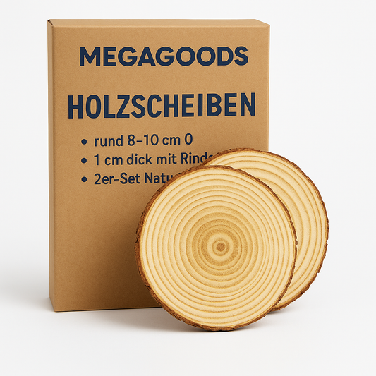 Holzscheiben rund 8–10 cm Ø 1 cm dick mit Rinde 2er-Set Natur DE.