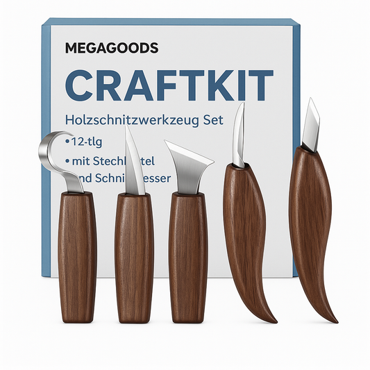 Holzschnitzwerkzeug Set 12-tlg mit Stechbeitel und Schnitzmesser DE.
