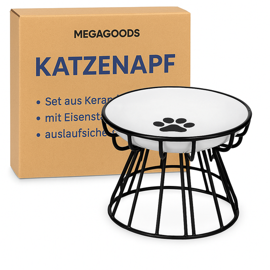 Katzennapf Set Keramik mit Eisenständer auslaufsicher rutschfest DE.