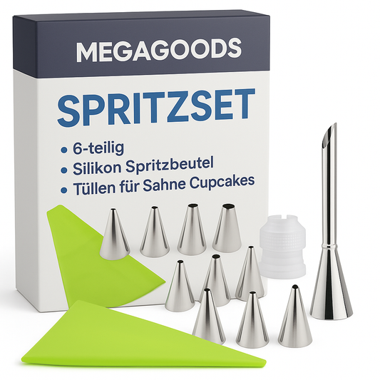 Spritzbeutel Set 6-teilig Silikon Tüllen für Sahne Cupcakes DE.