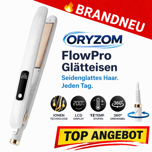 Oryzom™ FlowPro Glätteisen Ionen Haarglätter Lockenstab Keramik mit Display 360°