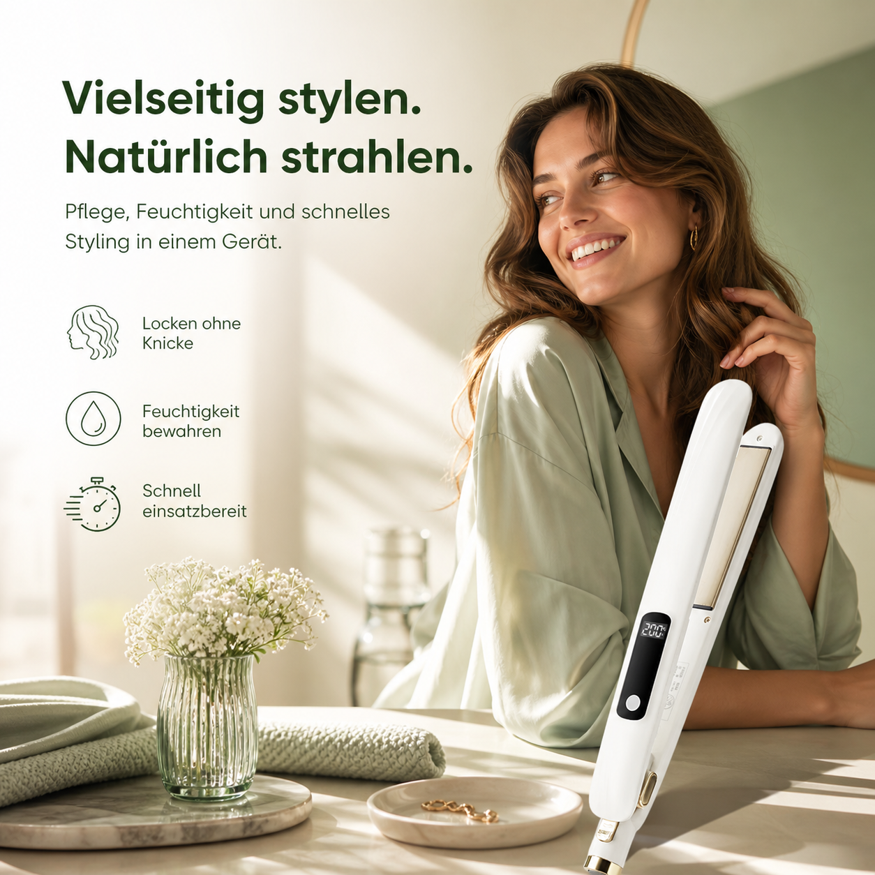 Oryzom™ FlowPro Glätteisen Ionen Haarglätter Lockenstab Keramik mit Display 360°