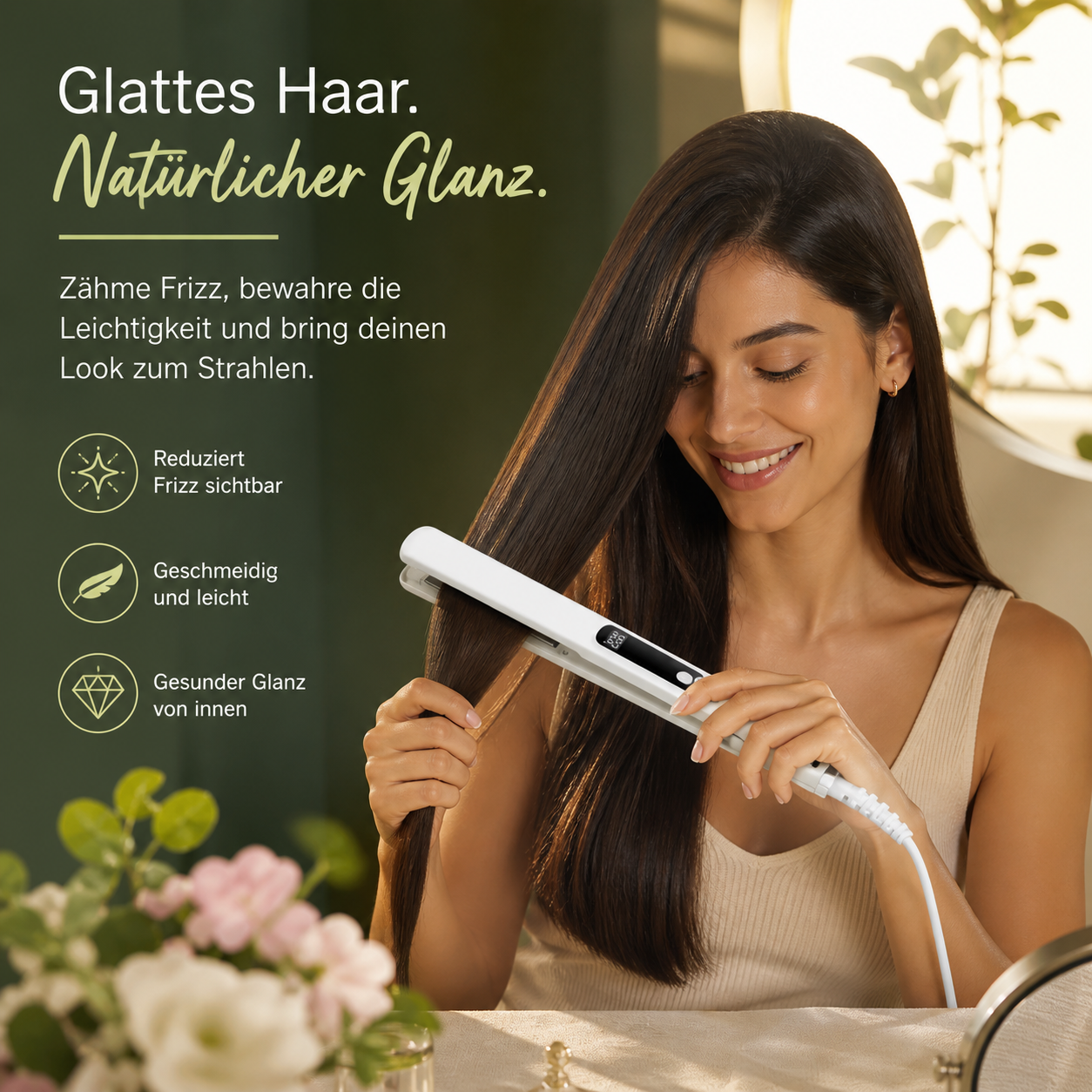 Oryzom™ FlowPro Glätteisen Ionen Haarglätter Lockenstab Keramik mit Display 360°