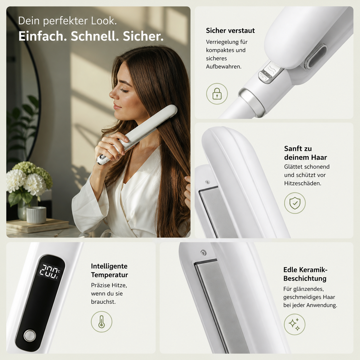 Oryzom™ FlowPro Glätteisen Ionen Haarglätter Lockenstab Keramik mit Display 360°
