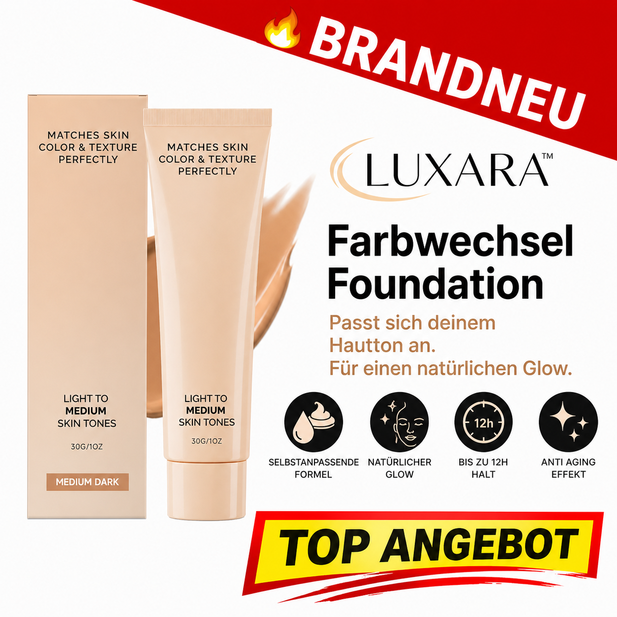 LUXARA™ Farbwechsel Changing Foundation Make Up Selbstanpassend Anti Aging Glow