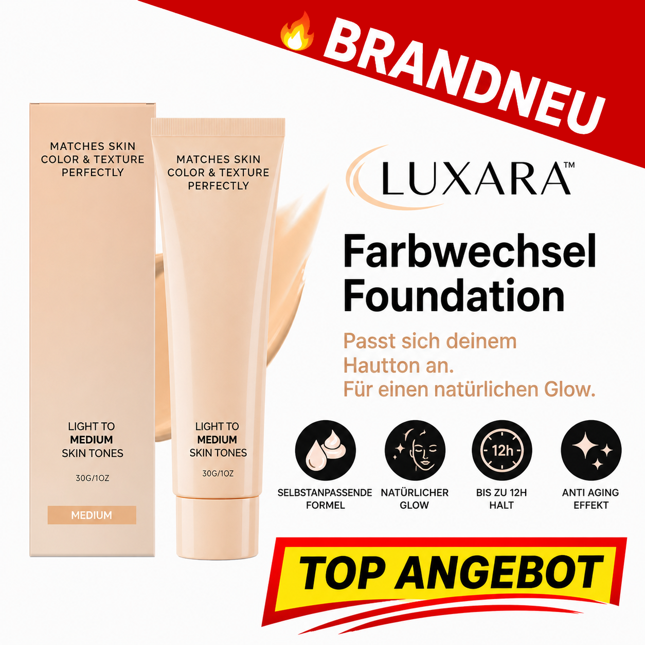 LUXARA™ Farbwechsel Changing Foundation Make Up Selbstanpassend Anti Aging Glow