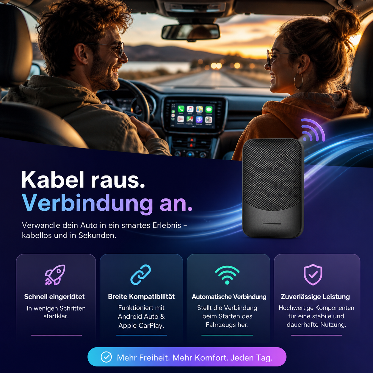 Osmo™ Wireless CarPlay Adapter für iPhone & Android Kabellos USB Plug Play Auto