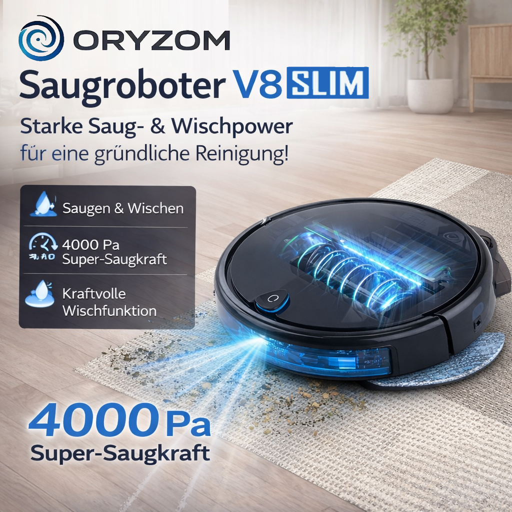 Oryzom™ Saugroboter V8 Slim - Vollautomatische Reinigung mit Wischfunktion & App
