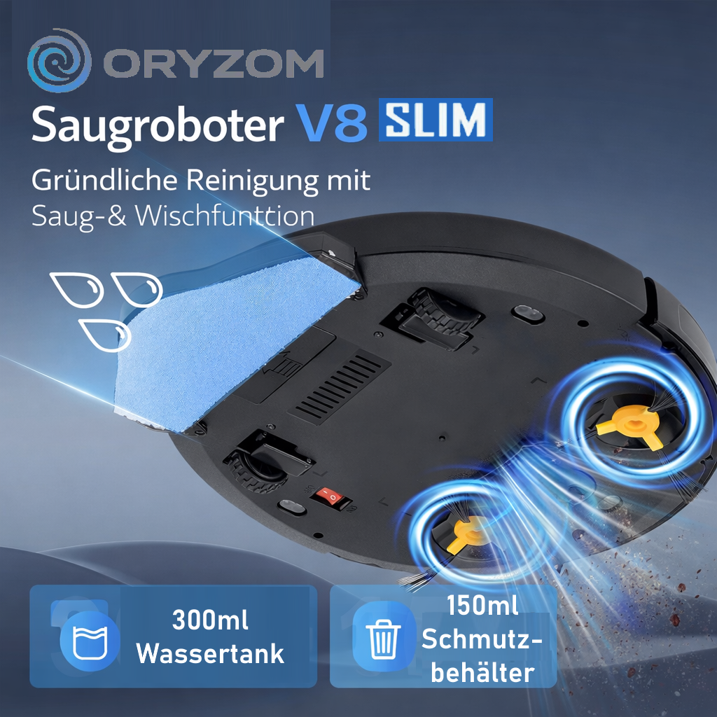 Oryzom™ Saugroboter V8 Slim - Vollautomatische Reinigung mit Wischfunktion & App