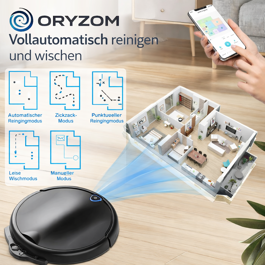 Oryzom™ Saugroboter V8 Slim - Vollautomatische Reinigung mit Wischfunktion & App