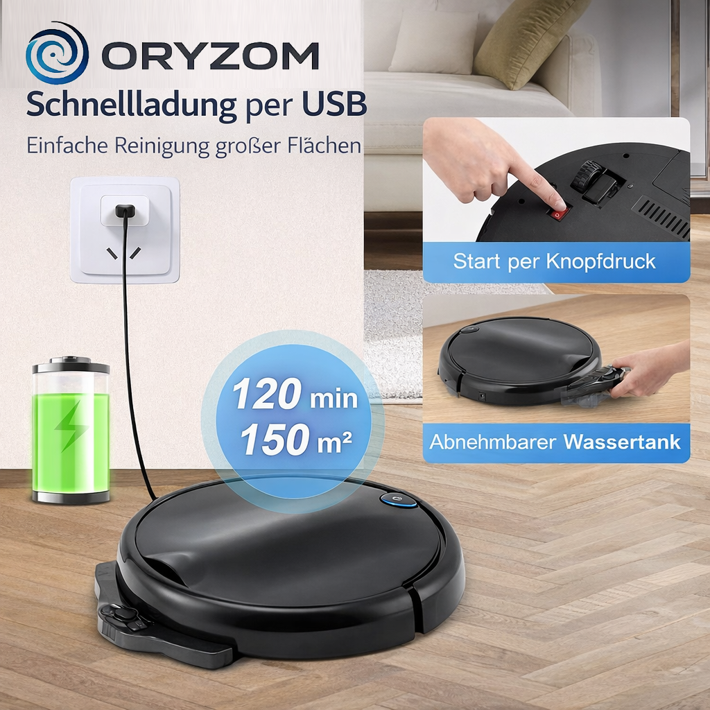 Oryzom™ Saugroboter V8 Slim - Vollautomatische Reinigung mit Wischfunktion & App