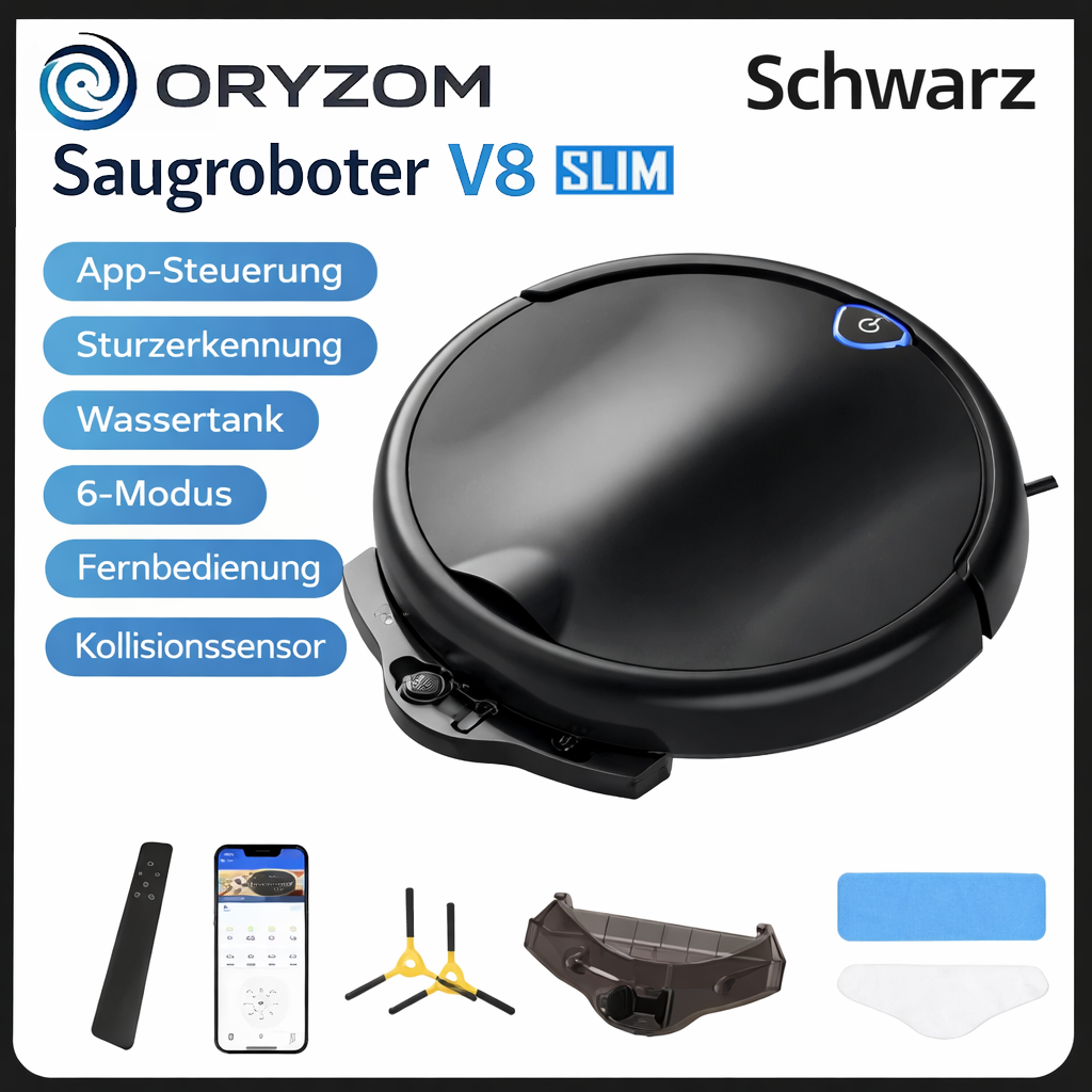 Oryzom™ Saugroboter V8 Slim - Vollautomatische Reinigung mit Wischfunktion & App