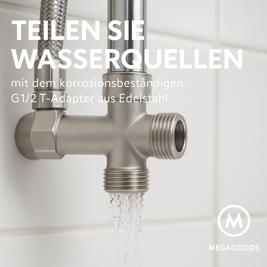 T-Adapter G1/2 Edelstahl 3-Wege Verteiler Ventil Dusche WC DE.