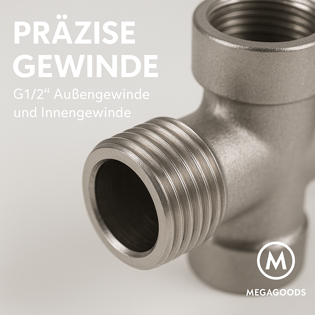 T-Adapter G1/2 Edelstahl 3-Wege Verteiler Ventil Dusche WC DE.