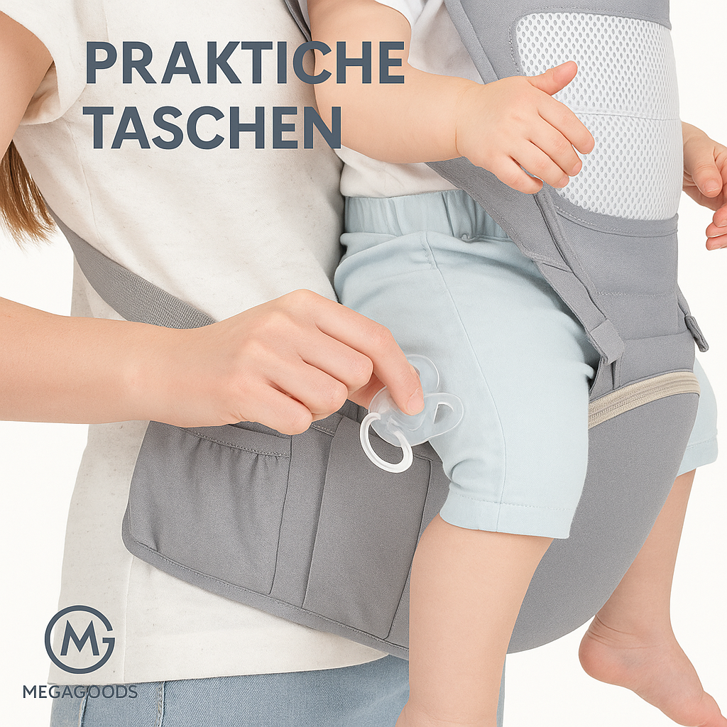 Babytrage ergonomisch mit Hüftsitz Neugeborene bis Kleinkind DE.