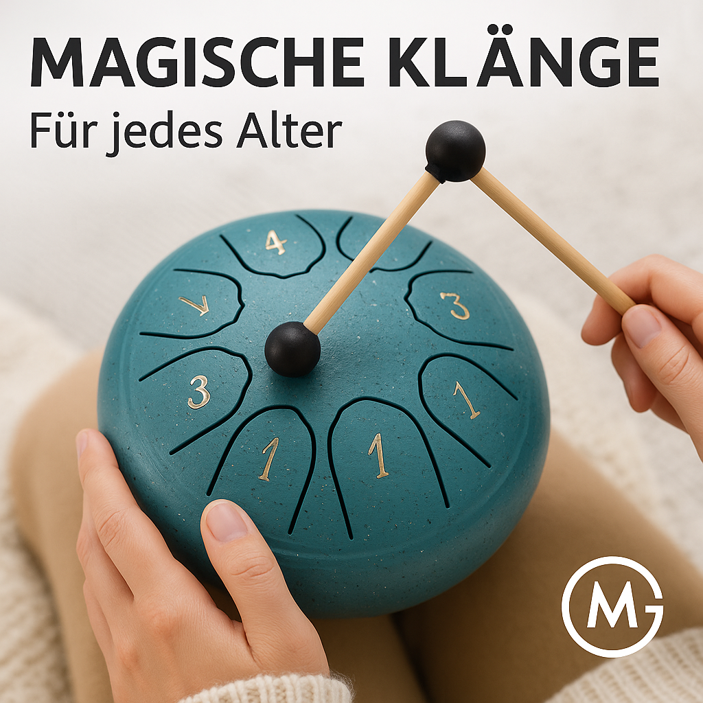 Steel Tongue Drum 4,5 Zoll 8 Töne inkl. Schlägel und Tasche DE.