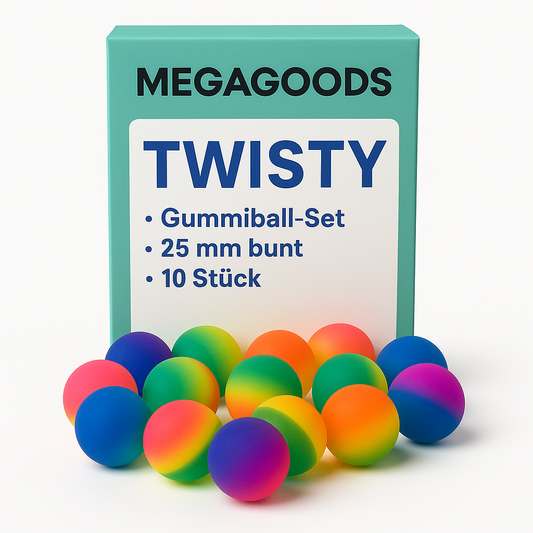 Gummiball Set 25 mm bunt 10 Stück Springball Twistball Kinder DE.