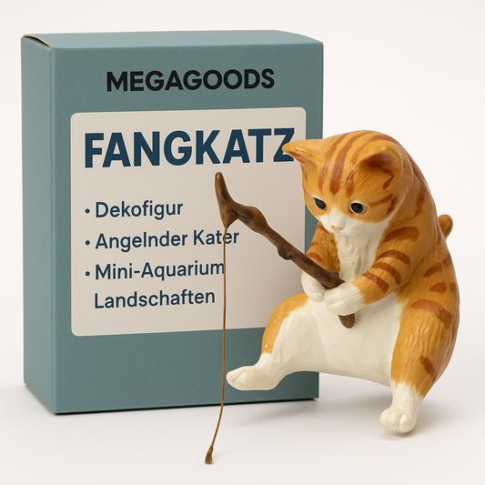 Dekofigur Angelnder Kater im Mini-Aquarium Landschaft Deko Büro DE.