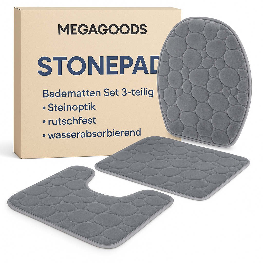 Badematten Set 3-teilig Steinoptik rutschfest wasserabsorbierend DE.