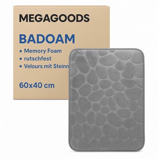 Badematte Memory Foam rutschfest Velours mit Steinmuster 60x40 cm DE.