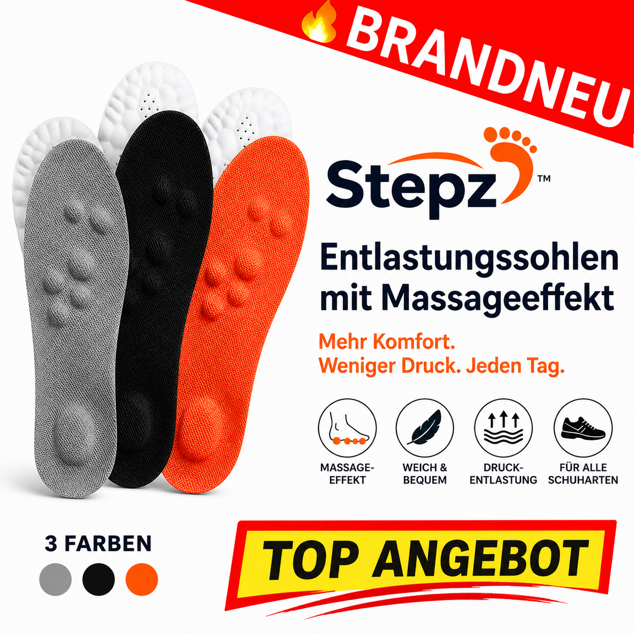 Stepz™ Entlastungssohlen Einlegesohlen Schuheinlagen Sohlen mit Massageeffekt