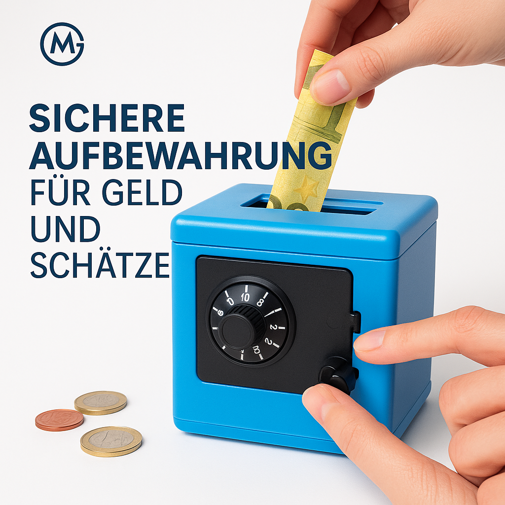 Mini Bank Spardose Retro ATM Tresor mit Code für Münzen und Scheine DE.