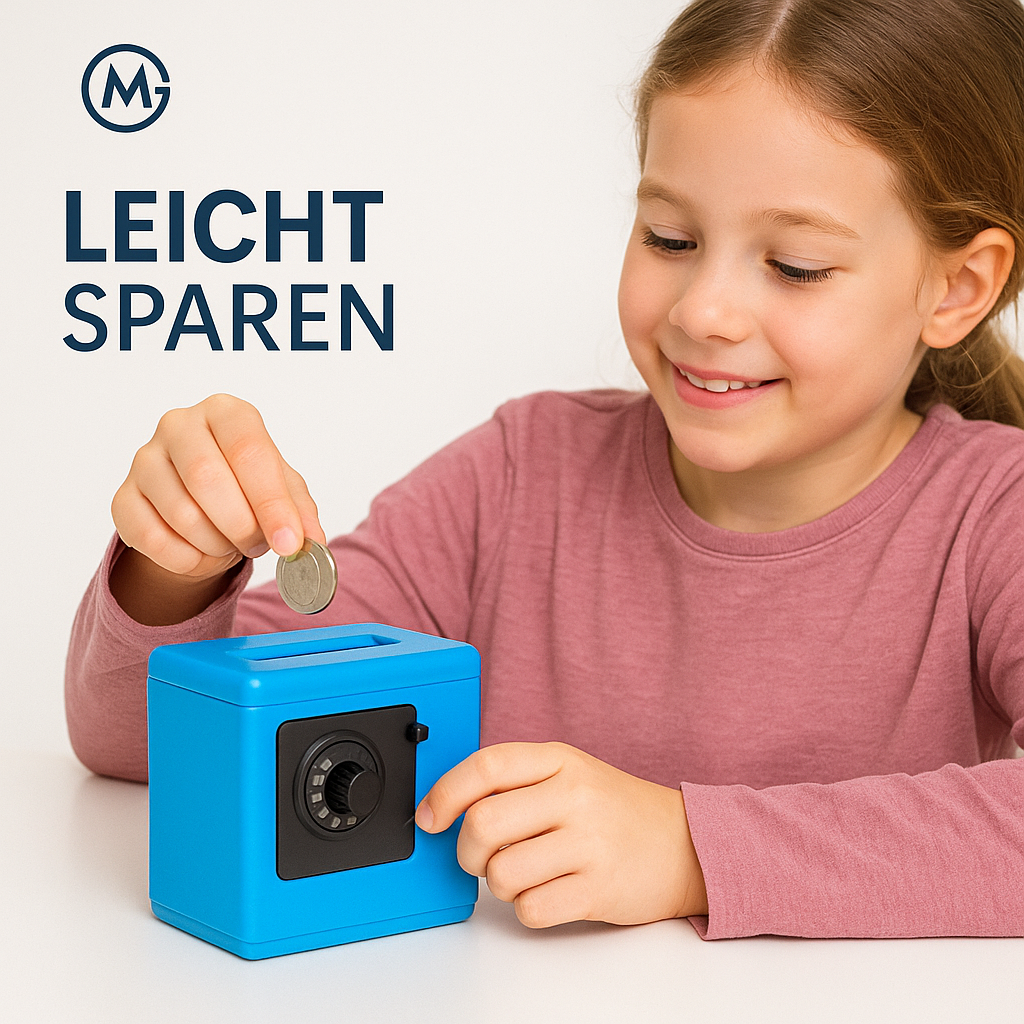 Mini Bank Spardose Retro ATM Tresor mit Code für Münzen und Scheine DE.