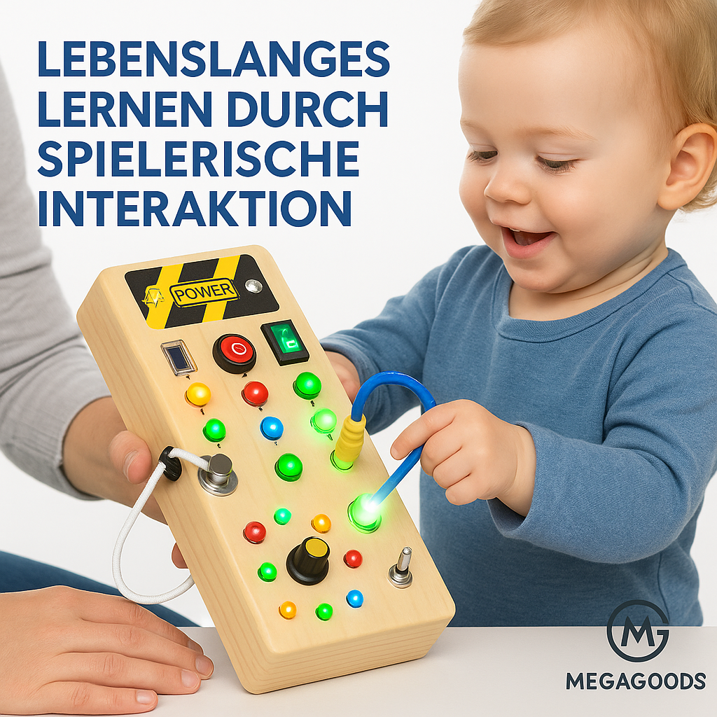 Montessori Busy Board Holzspielzeug mit LED Schaltern für Kinder DE.