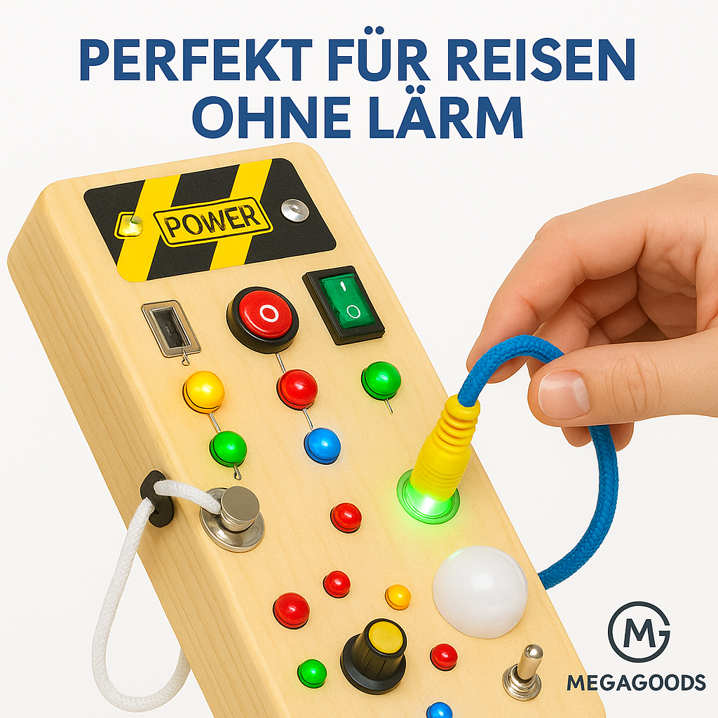 Montessori Busy Board Holzspielzeug mit LED Schaltern für Kinder DE.