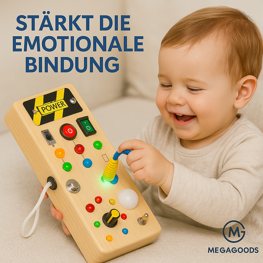 Montessori Busy Board Holzspielzeug mit LED Schaltern für Kinder DE.