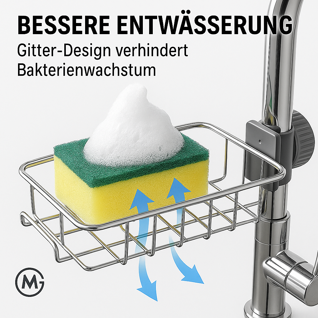 Edelstahl Spülbecken Ablage Schwamm Halter Seifenablauf Küche DE.