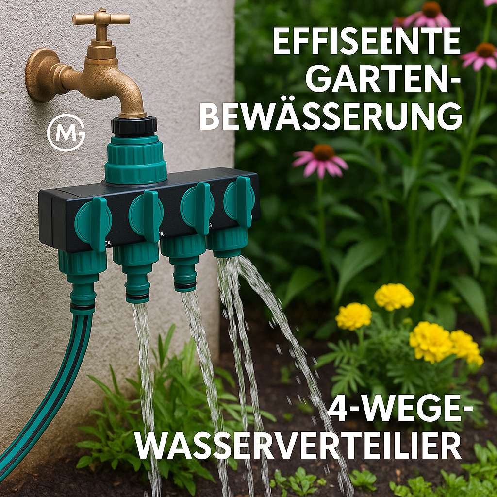4-Wege Wasserverteiler Wasserhahn Anschluss Ventil Bewässerung DE.