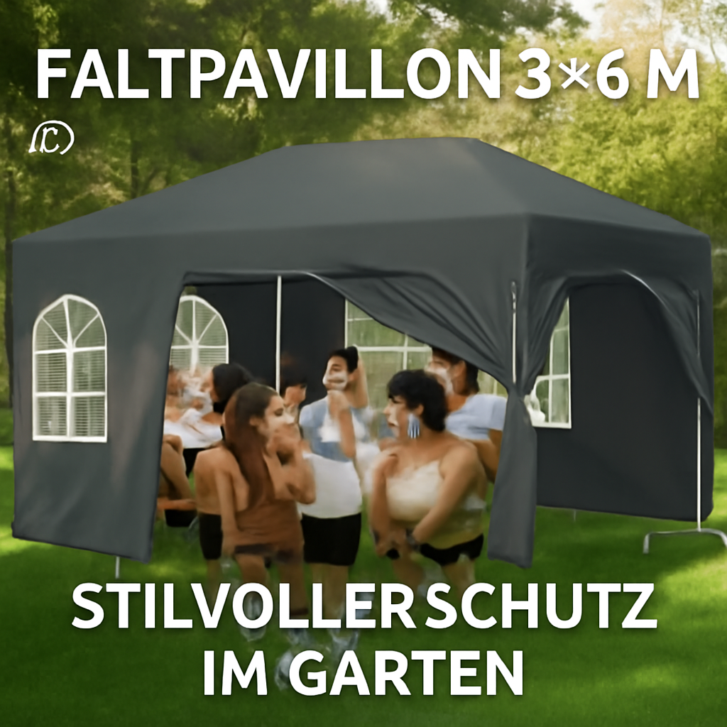 Pavillon Zelt faltbar wasserdicht UV-Schutz 6 Seitenwände 3x6m DE.