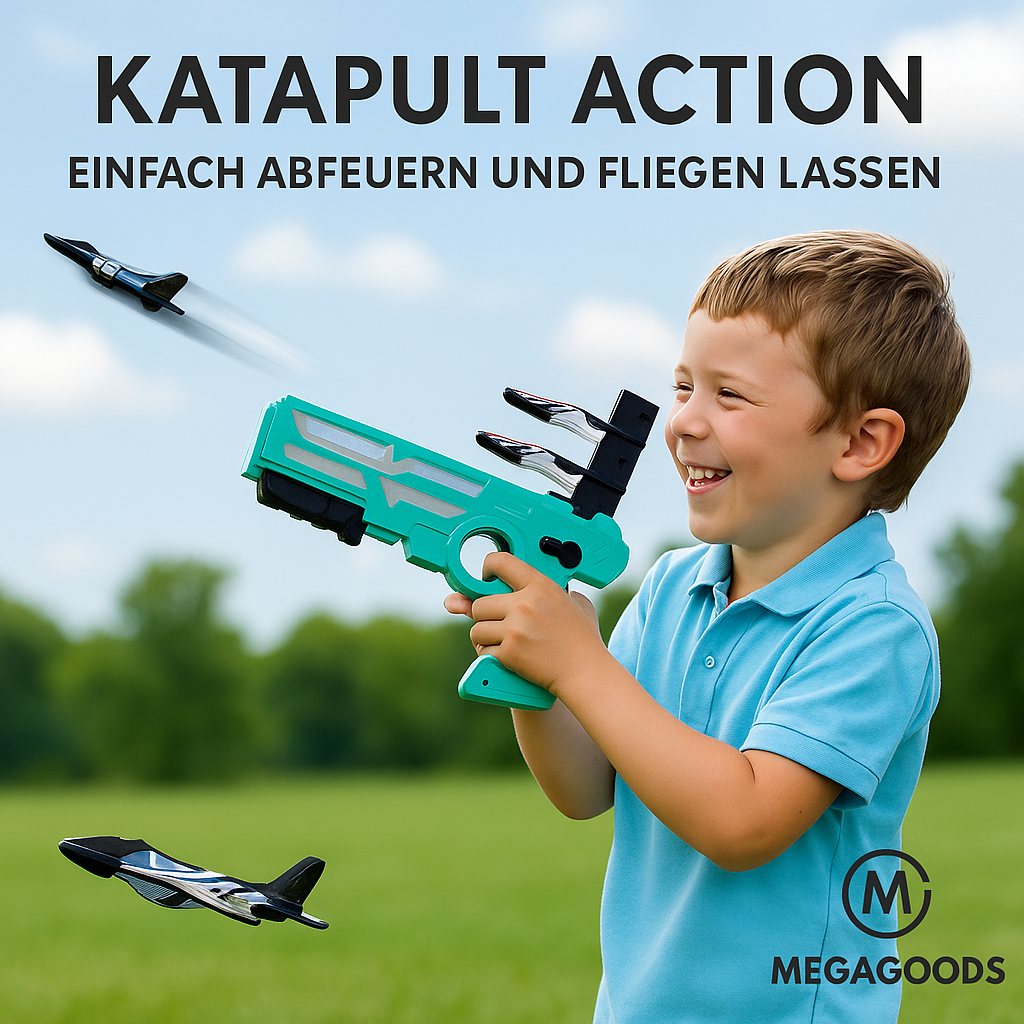 Flugzeug Katapult Shooter mit 6 Mini-Fliegern für Kinder DE.