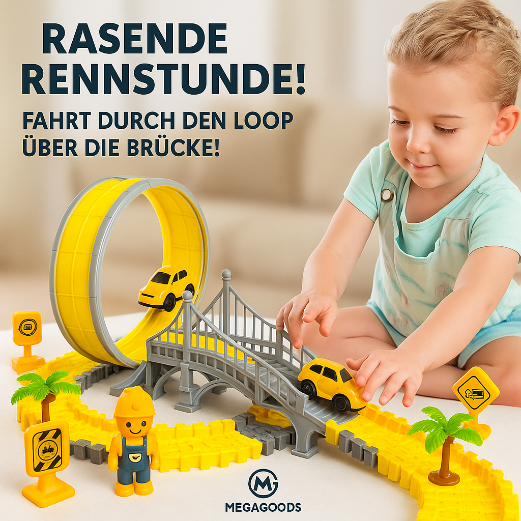 Auto Spielzeug Rennbahn Bauklötze Set 109 Teile Kinder Geschenk DE.