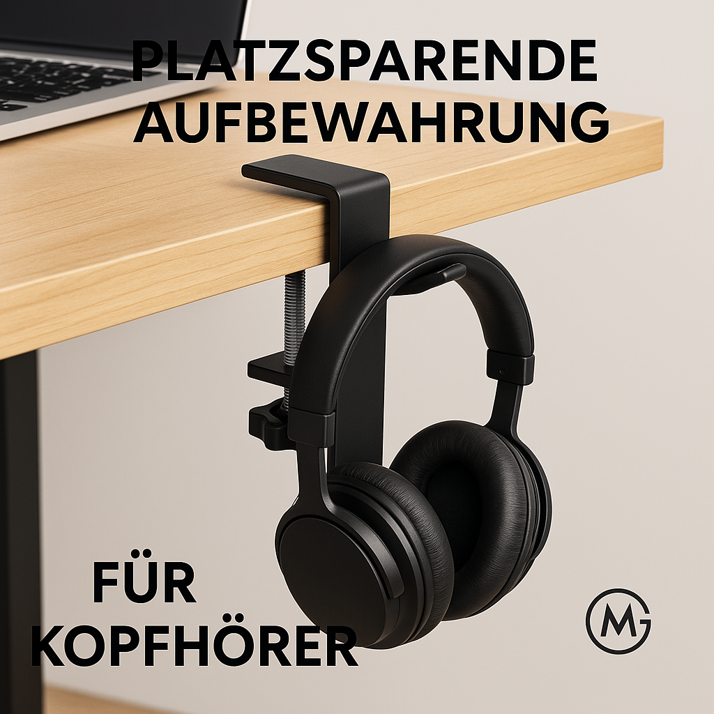 Kopfhörerhalterung verstellbar für Schreibtisch und Rucksack DE.
