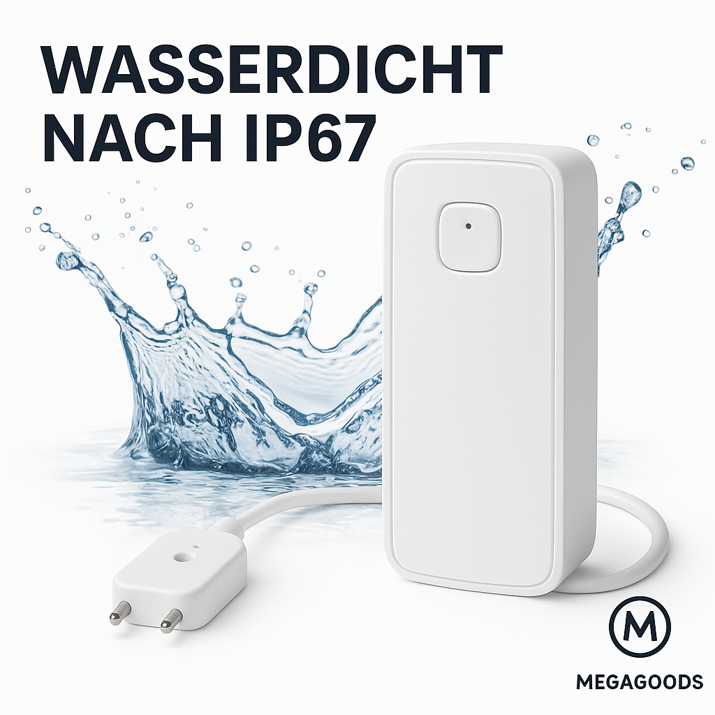Tuya Smart WLAN Wassermelder Sensor mit Alarmfunktion, wasserfest DE.