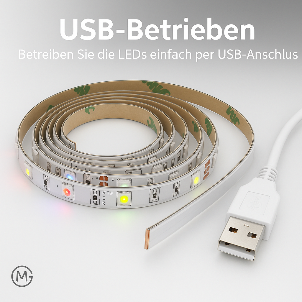 LED Streifen RGB 5050 3m USB 5V Bluetooth selbstklebend flexibel DE.