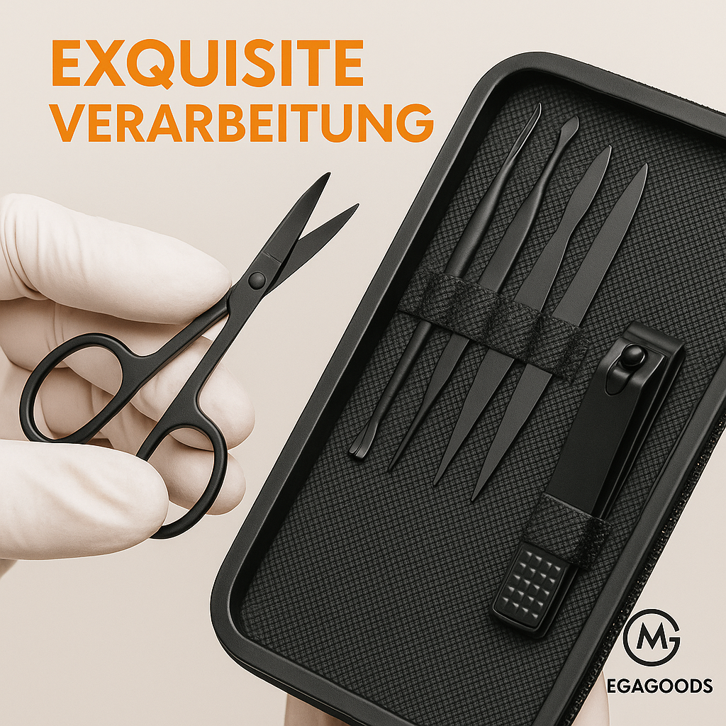 Maniküre Set 6-teilig Premium Nagelpflege Pediküre Etui Schwarz DE.