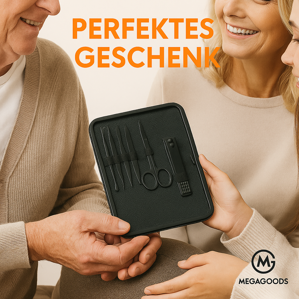 Maniküre Set 6-teilig Premium Nagelpflege Pediküre Etui Schwarz DE.